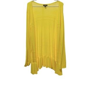 J Jason Wu Long Sleeves Peplum Cardigan with pointelle Stitch Lemon Plus Size 3X